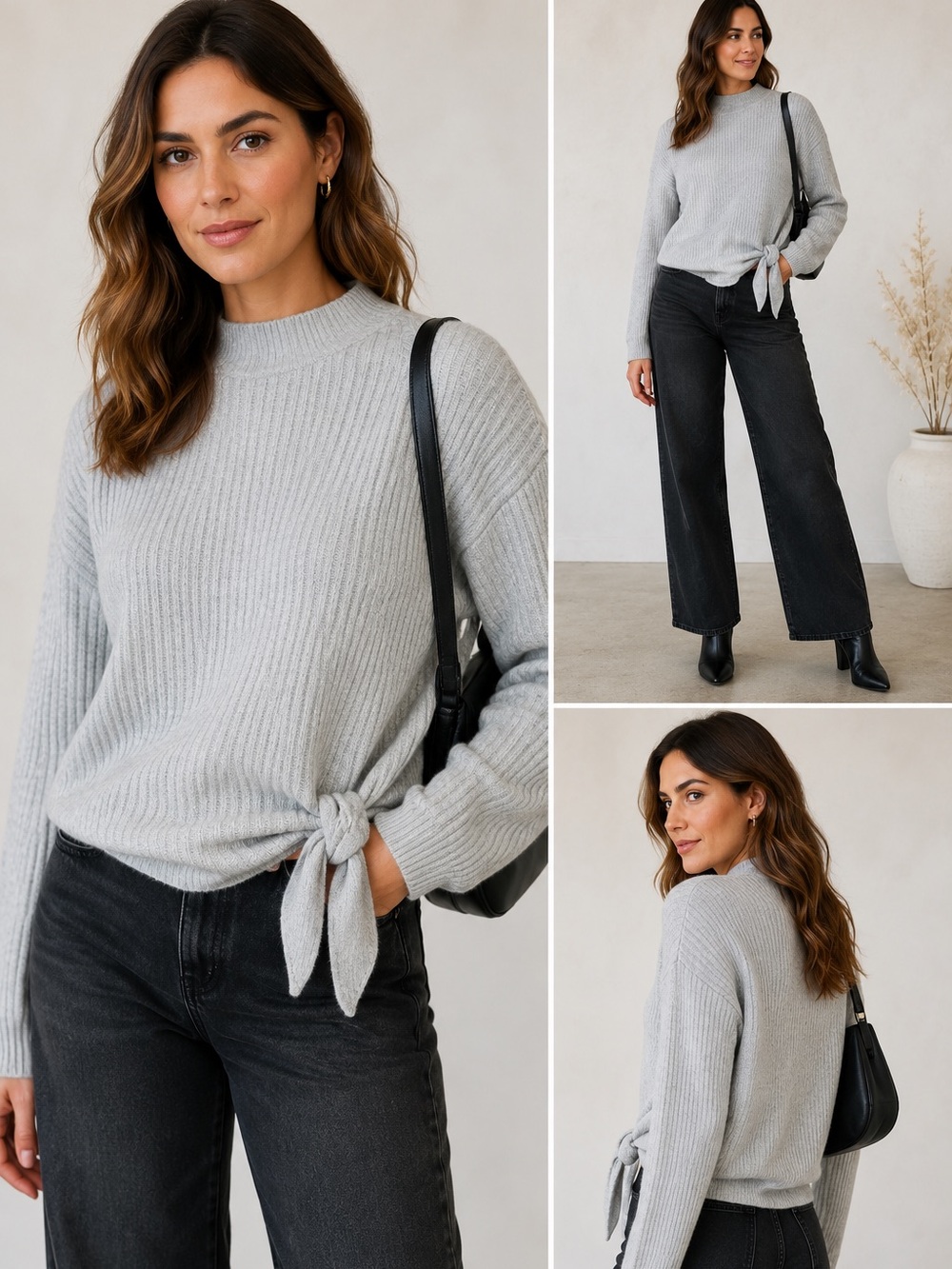 Chico’s Gray‎ Cashmere Blend Ribbed Side Tie Sweater Mock Neck Size 0 S